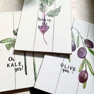 Set of 3 heather myers vegetable wood hanging deco